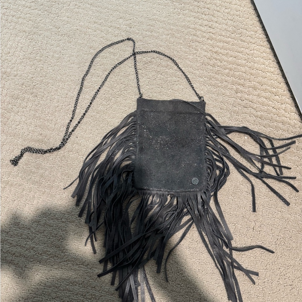 Leatherock Grey Fringe Crossbody Bag